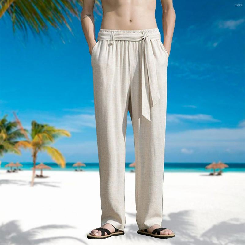 

Men's Pants Loose Men'S Cotton Linen 2023 Male Summer Breathable Solid Color Trousers Fitness Streetwear, Beige