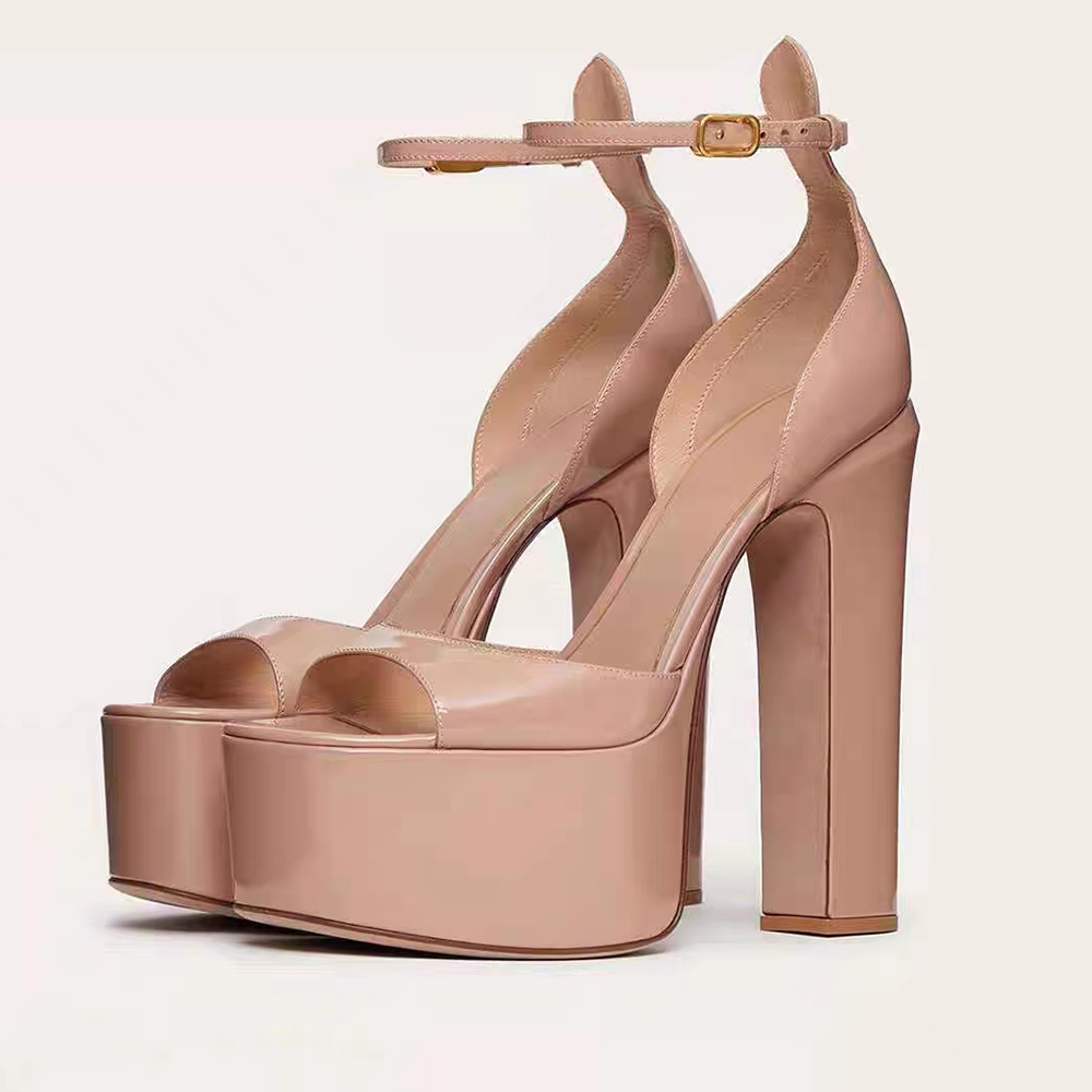 

Platform Patent Leather Sandal 155mm Woman Luxury Designers dress shoes Classic Fashion Ankle strap high Heeled women Chunky Heel sandal wedding shoes35-42 with box
