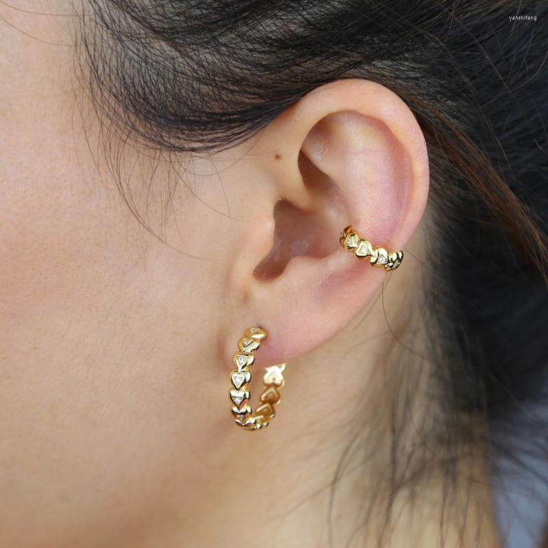 

Hoop Earrings Arrived Gold Color Earring With Heart Cz Paved Small Huggie For Women Lady Wedding Jewelry Gift