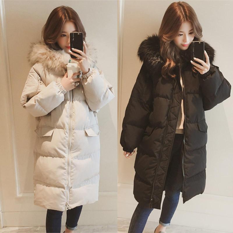 

Women' Trench Coats 2023 Cotton Padded Fur Parka Big Collar Down Winter Jacket Women Medium Long Thick Warm Parkas Female Outerwear, Beige