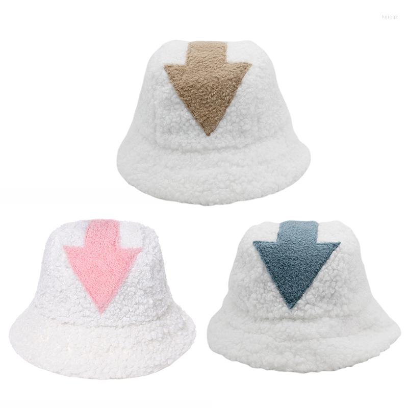 

Berets Winter Warm Bucket Hat Faux Fur Arrow Symbol Printed Windproof Sunscreen Simple Design Wool Fisherman, 03