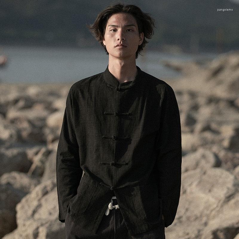 

Ethnic Clothing Men Clothes 2023 Cotton Linen Casual Shirts Man Long Sleeve Chinese Men'S Tunic Tang Suit Hanfu 11994