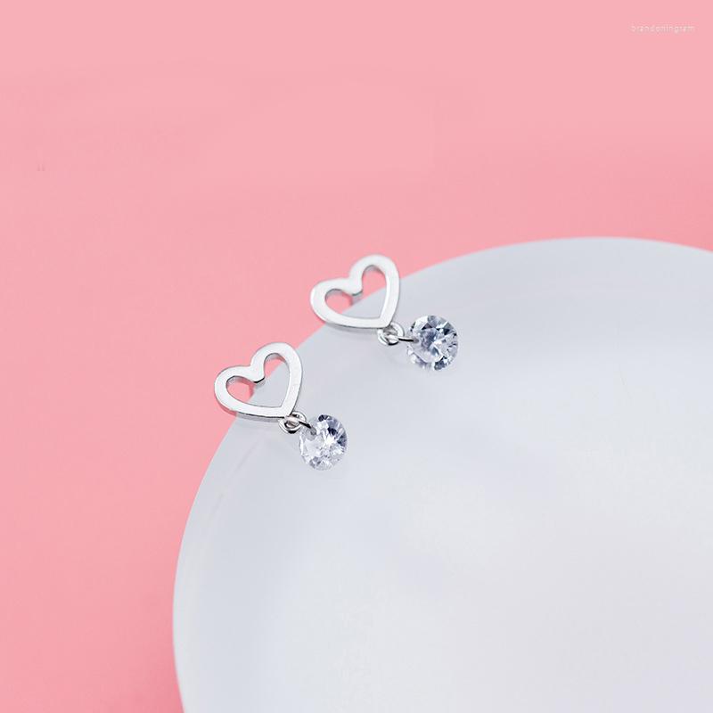 

Stud Earrings MloveAcc 925 Sterling Silver Cute Heart With CZ Zircon Charm Gilrs For Women