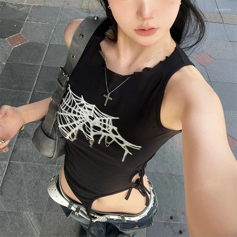 

Women's Tanks Gothic Punk Baby Tee Vintage Street Women Graphics Print Grunge T-shirt Y2k Clothes Aesthetic Cute Slim Crop Top Shirt Goth, Black