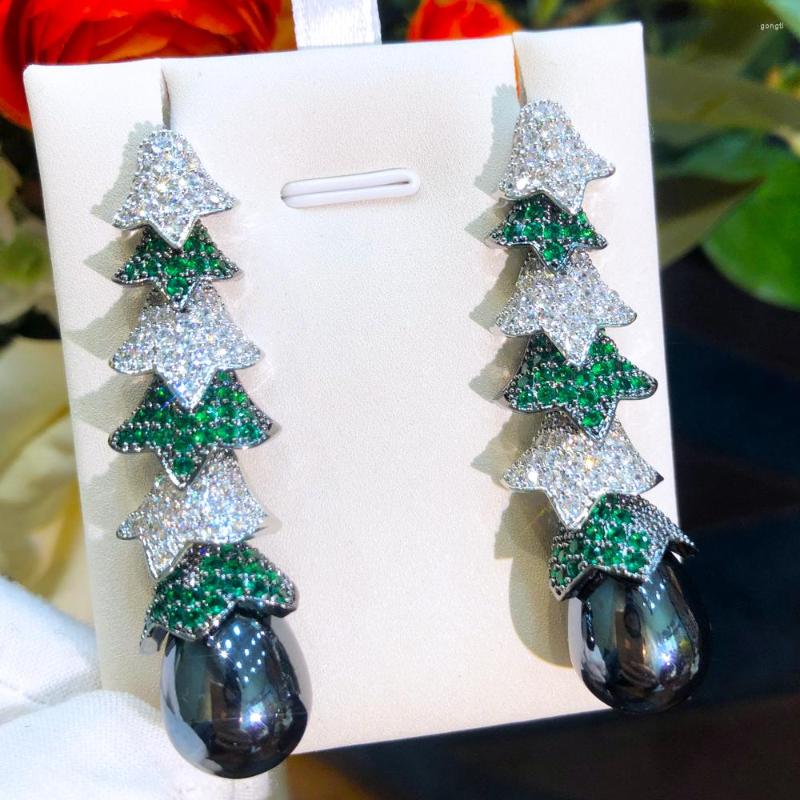 

Dangle Earrings Missvikki Gorgeous Christmas Tree Pearl Drop Full Cubic Zirconia Shiny Cute CZ For Women Wedding Trendy Bijoux