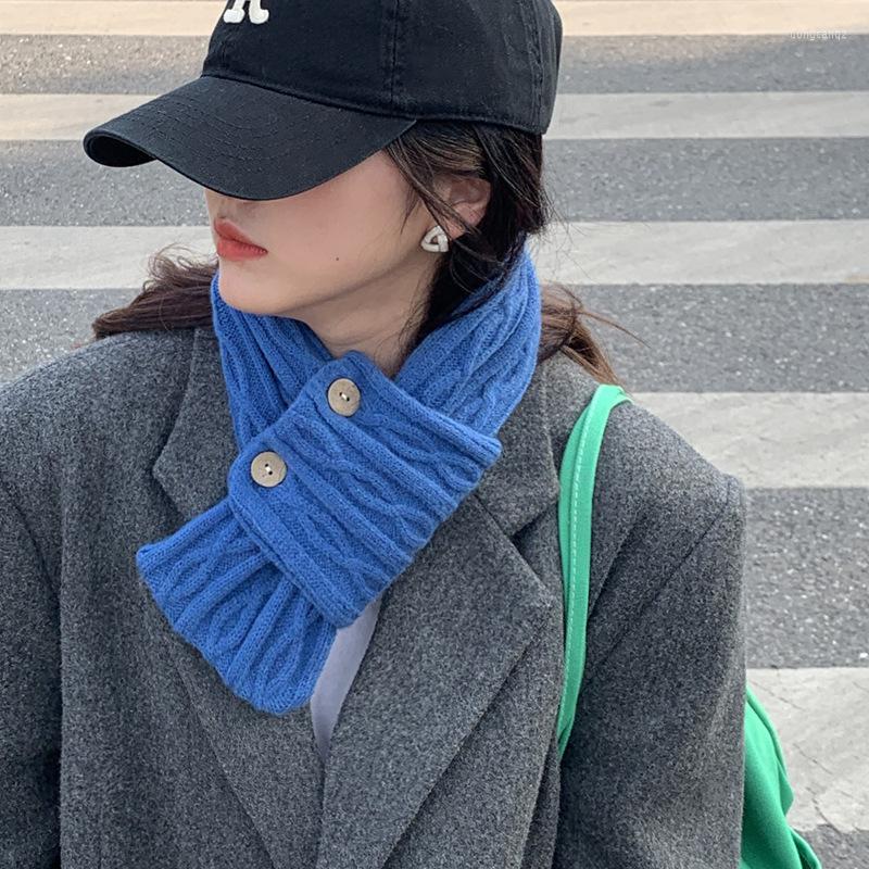 

Scarves Winter Outdoor Warm Scarf For Women Soft Knitting Wool Thermal Shawl Neck Collar Solid With Lovely Button Accessories