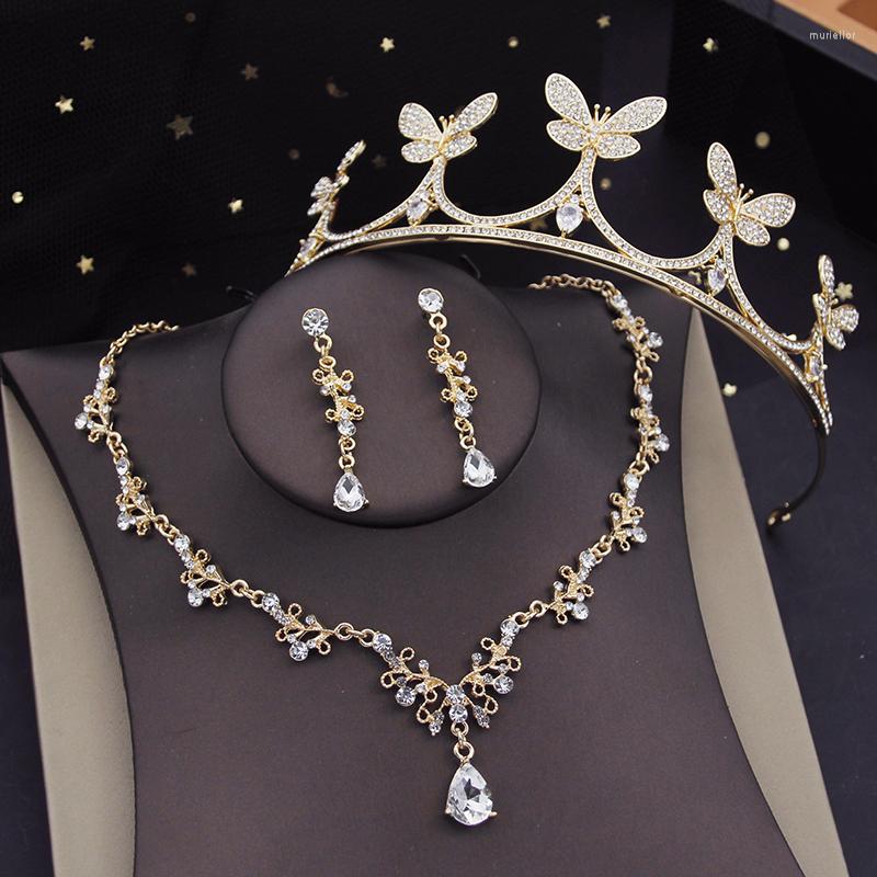 

Necklace Earrings Set Butterfly Tiaras Bridal For Women Crown Earring Sets Prom Wedding Jewelry Girls Birthday Accessory, Picture shown