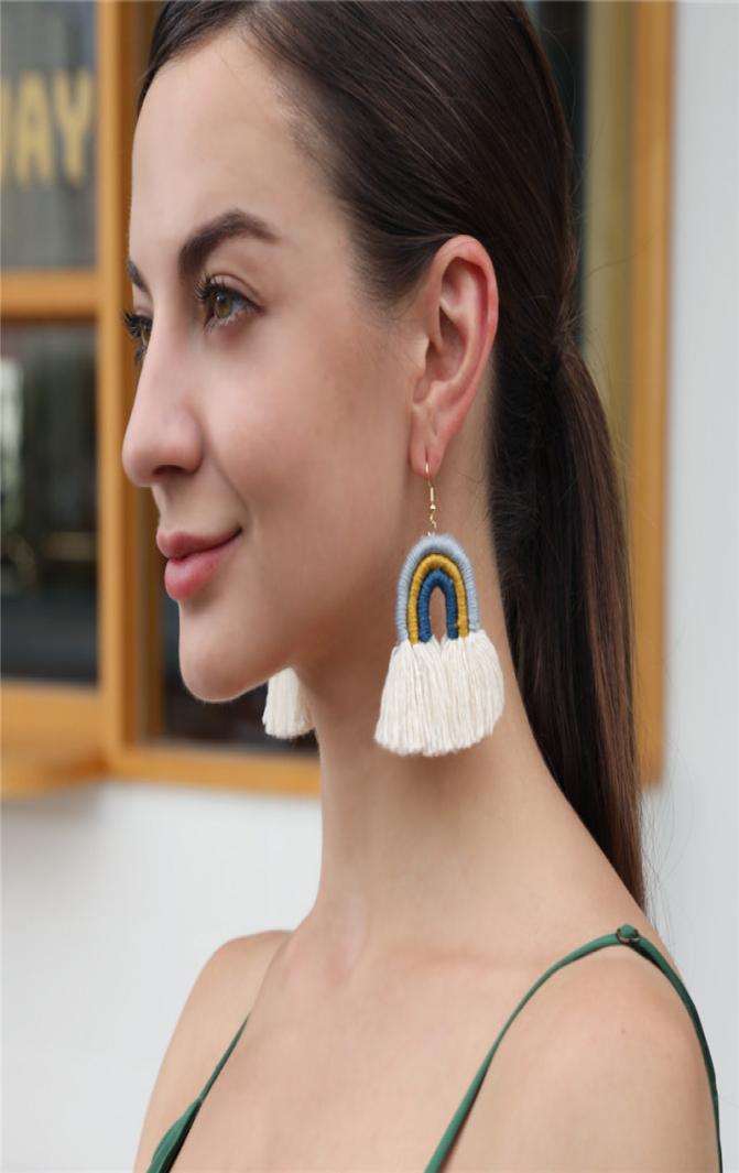 

Bohemian rainbow tassel Dangle earrings weave string ear rings chandelier cuff for women fashion jewelry will and sandy7866483