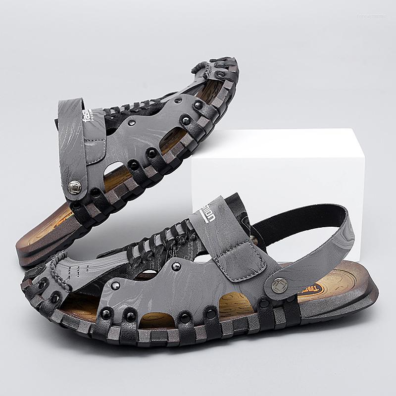 

Sandals Summer Men's Classic Slipper Soft Outdoor Sneakers Beach Rubber Men Trekking, Gray