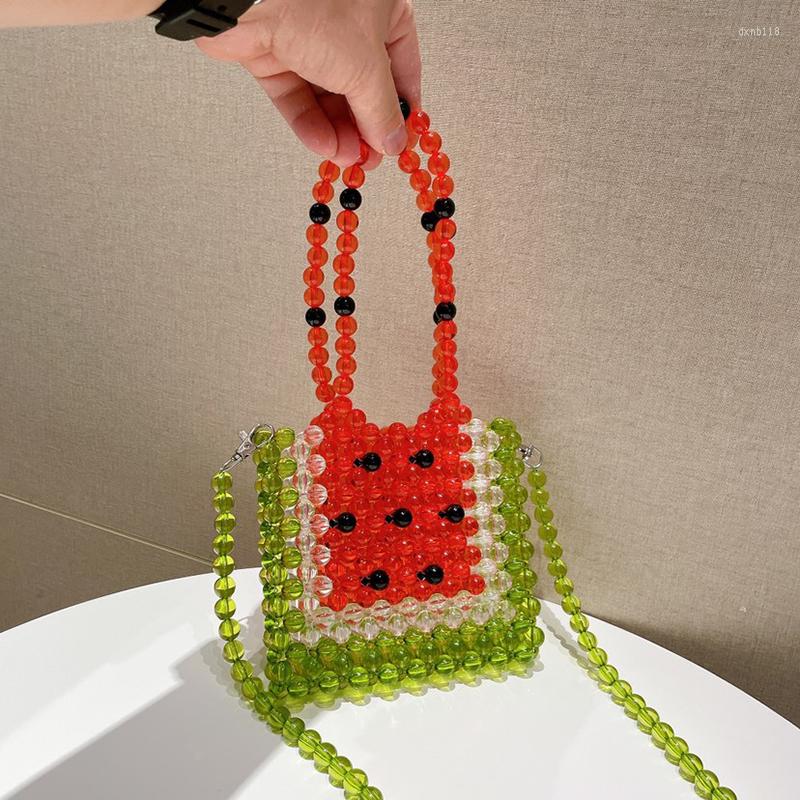 

Evening Bags Watermelon Patten Clutch Beaded Bag Hit Color Small Beads Purses Pearl Square Shoulder Tote Cross Body Woman Cute Side