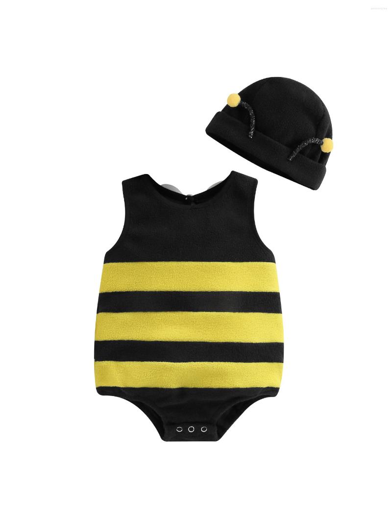 

Clothing Sets Infant Baby Outfits Girl Boy Cartoon Bees Romper Halloween Costumes Fall Clothes With Hat, Stripes