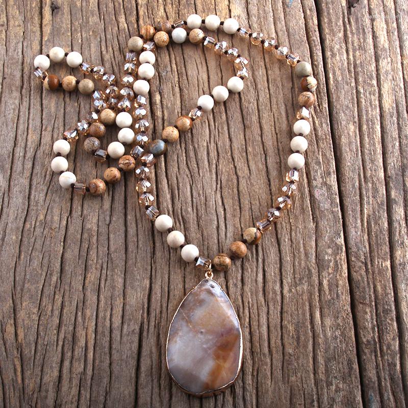 

Pendant Necklaces MD Fashion Boho Jewelry Natural Stones Knotted Amazonite Stone Necklace For Women Gift Dropship
