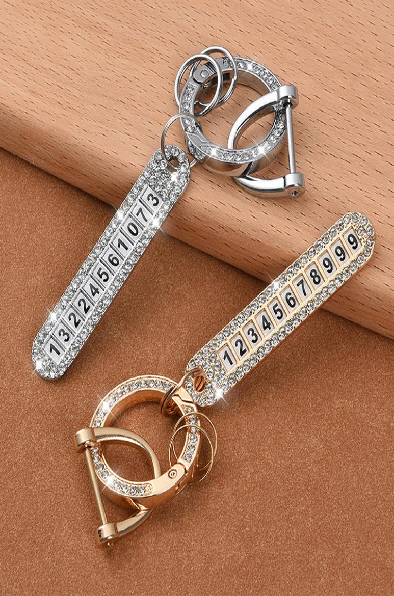 

Car Diamond Keychain Pendant with Antilost Phone Number Plate Male and Female Exquisite Key Chain Pendant1300543