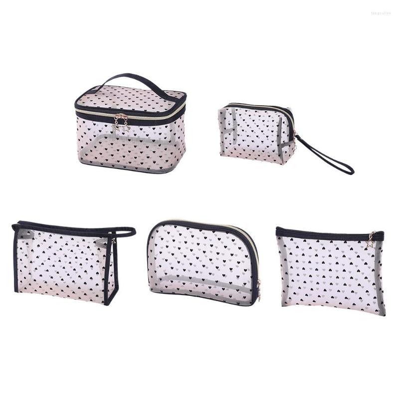 

Cosmetic Bags Transparent Bag Fashion Makeup Case Pouch Portable Flocking Toiletry Love Mesh Yarn Zipper Women Travel Handbags, Coin purse