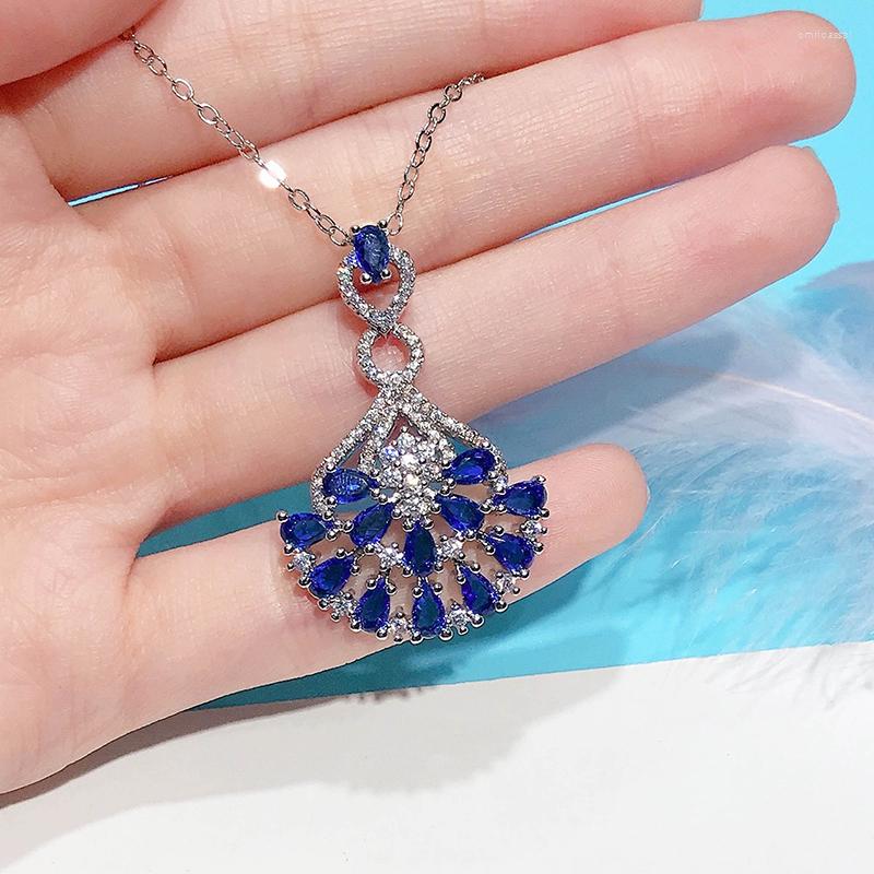 

Pendant Necklaces Huitan Gorgeous Elegant Women Wedding Necklace With Blue Cubic Zirconia Temperament Female Anniversary Party Jewelry