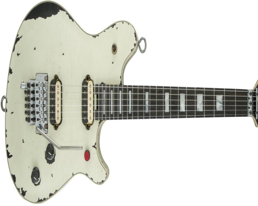 

Heavy Relic Edward Van Helen White Over Black Electric Guitar Floyd Rose Tremolo Locking Nut Red Kill Switch Crack Line Aged E6728940