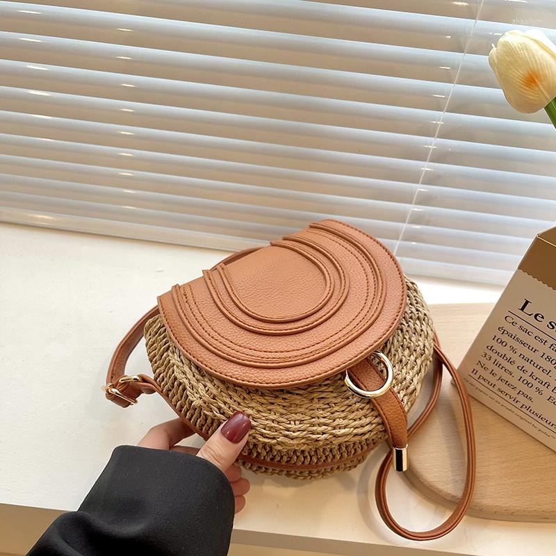 

Evening Bags Brand Designer Straw Woven Handbag And Purses Women Shoulder Crossbody 2023 Summer Beach Messenger High Quality, Brown
