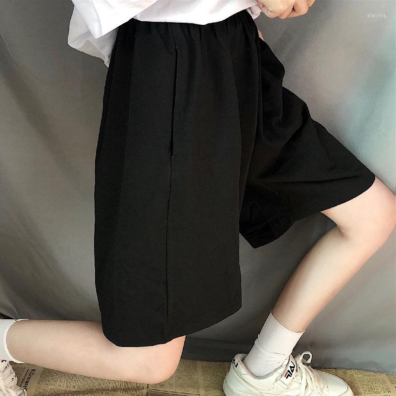 

Women' Shorts Summer Black Short Women Fashion Ladies Elastic Waist Pant High Streetwear Wide-leg Oversize Simple Unisex