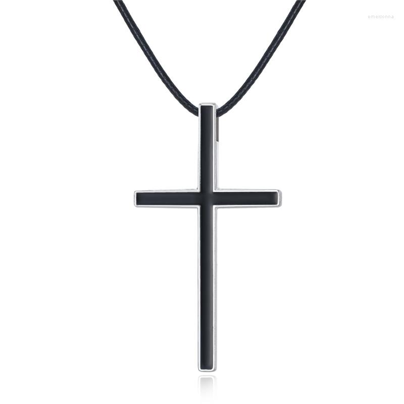 

Pendant Necklaces 1Pcs Brightly Simple Fashion Black Cross Necklace Vintage Metal Color Clavicular Chain For Women Men Jewelry N231-T2-9