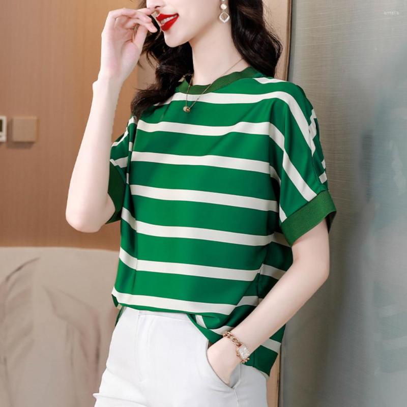 

Women's Blouses Women's Summer Satin Striped Top, Green