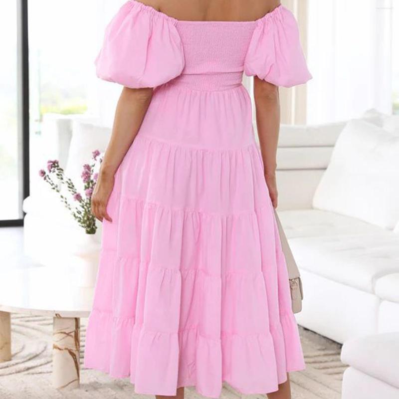 

Party Dresses Puffy Sleeve Casual Maxi Dress A Line Women Ruffle Long Square Neck Summer Midi Backless Elegant Style Daily Outfit, Black