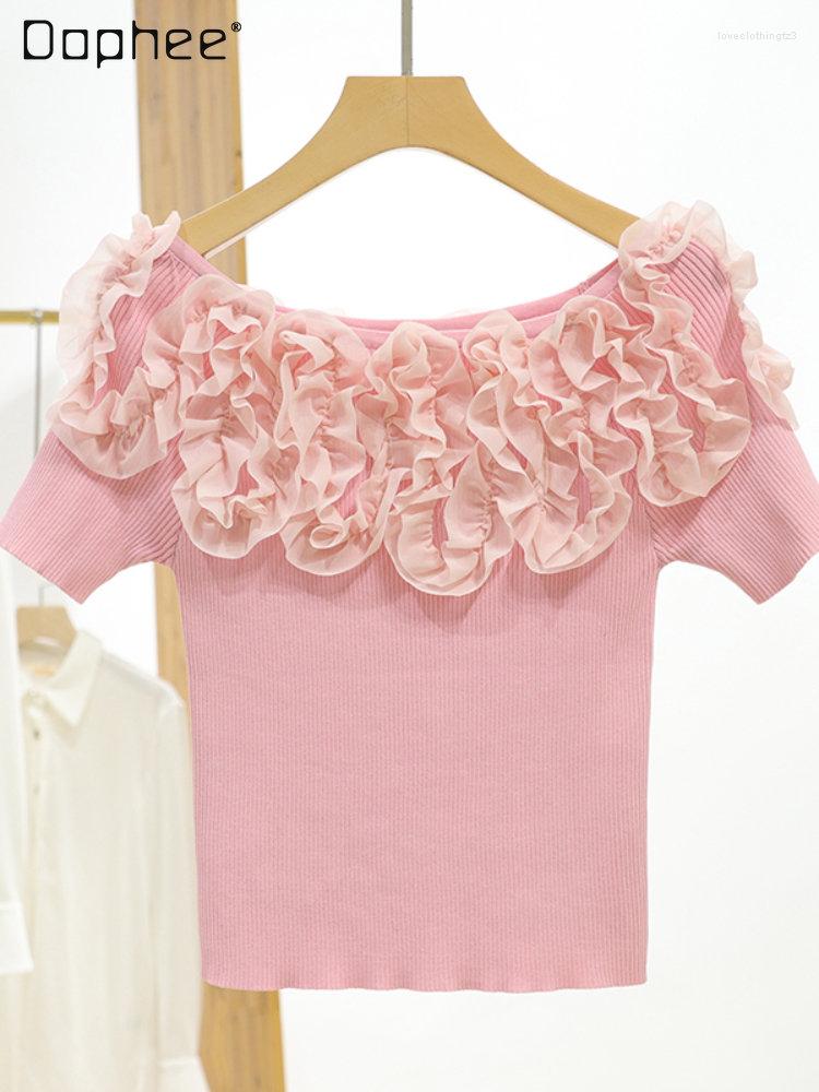 

Women's T Shirts Simple Cute Purple Off-Neck T-shirts Woman 2023 Summer Sweet Solid Color Slim Fit Short Sleeve Knitting Top Women's, Black