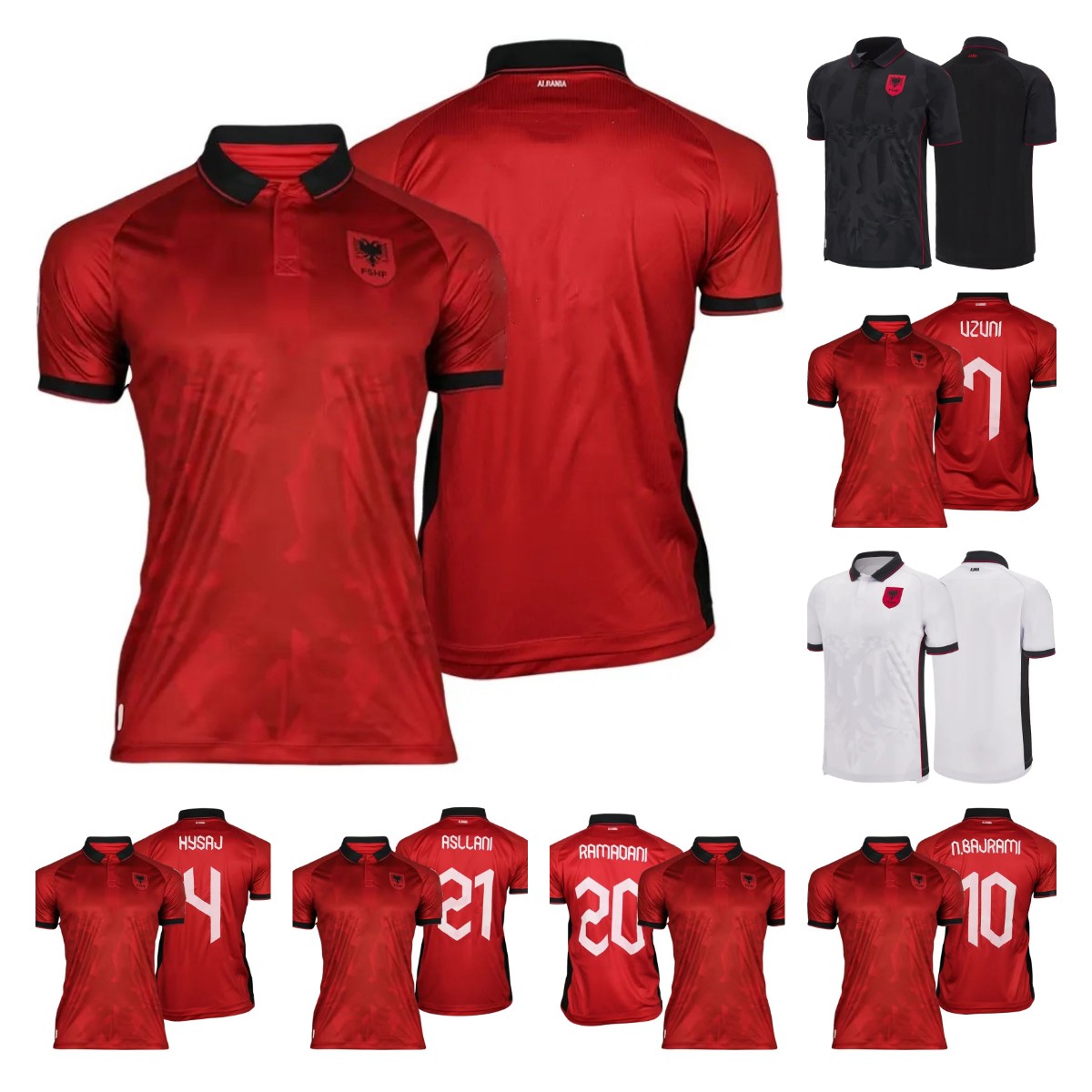 

23 24 Albania National Team UZUNI Mens Soccer Jerseys HYSAJ LENJANI ABRASHI RAMADANI Home Red Away White 3rd Black Kristjan Asllani Football Shirts Marash Uniforms, Adult 3