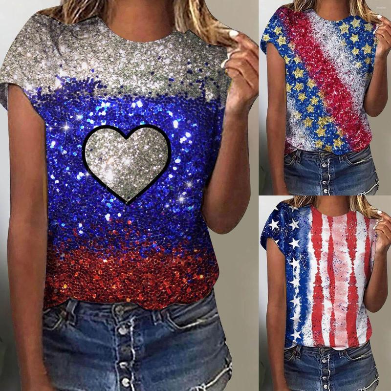 

Women's Blouses Blusa Mujer Moda 2023 Women Shining Independence Day Blouse Casual Printing Short Sleeves O Neck Tops Harajuku Camiseta, Blue