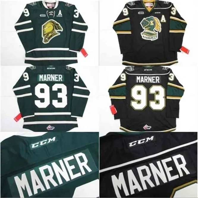 

#93 Mitch Marner Jersey OHL London Knights CCM Premer 7185 Mitch Marner Mens 100% Stitched Embroidery Ice Hockey Jerseys Green Black, Women white
