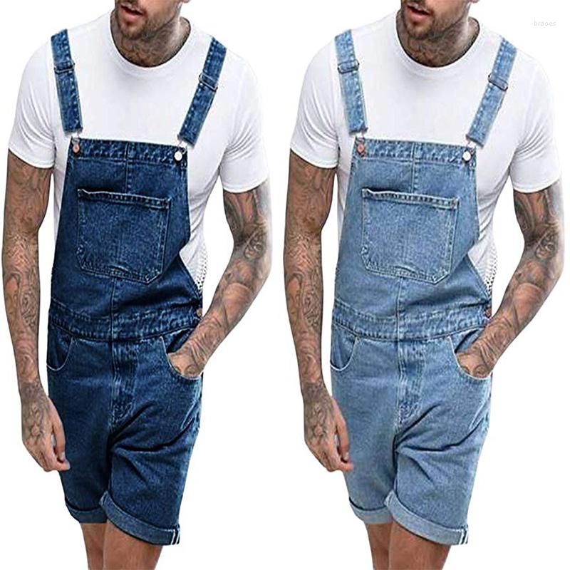 

Men' Jeans SummerJumpsuits Men Solid Color Casual Denim Shorts Streetwear Overalls Brand Jumpsuit Man, Dark blue
