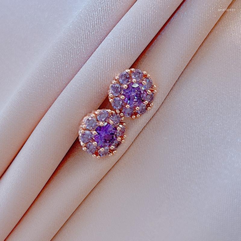 

Stud Earrings Stainless Steel Rotatabl Purple Korean Fashion Jewelry Girl Unusual Accessories For Woman Creativity Golden Zircon