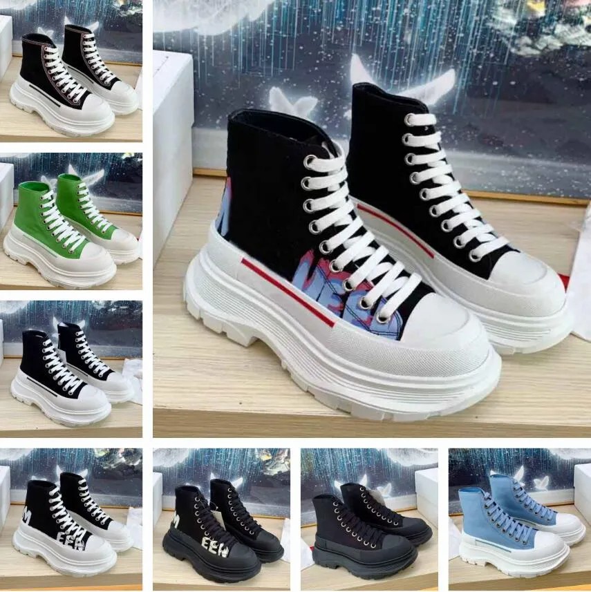 

Top Brand Graffiti Tread Slick Boot High-top Canvas Couple Platform Sneakers Shoes White Black Nappa Lace-up Boots Rubber Tread Sole Comfort Walking