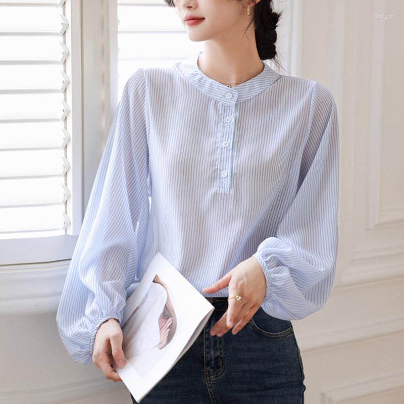

Women' Blouses Elegant Lantern Sleeve Chiffon Shirts Ladies Beach Korean Style Womans Blouse Spring Summer Tops Blusa Mujer, Striped