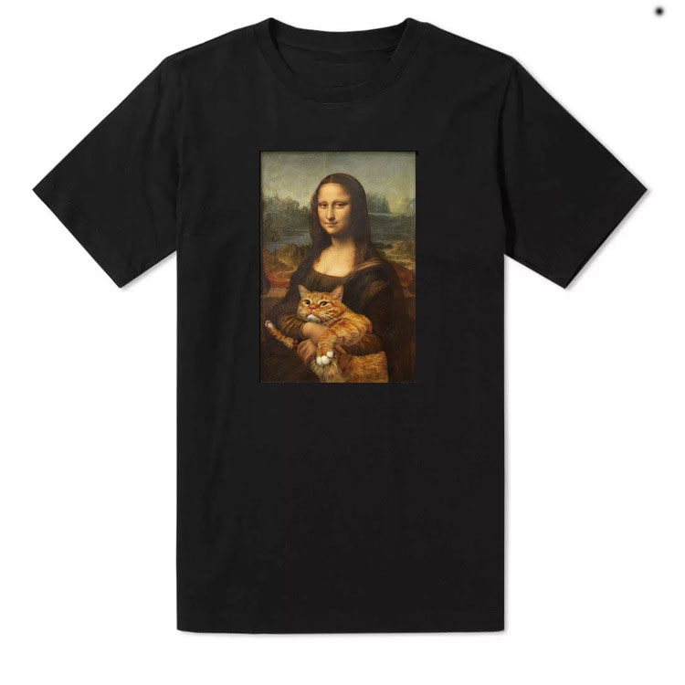 

Mens fashion black tshirts summer luxury t shirt Europe and America Da Vinci Mona Lisa Art Classic Round Neck Sleeve T-shirt Hip Hop Street, White