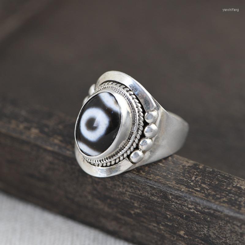 

Cluster Rings FNJ DZI GZi Beads Ring 925 Silver Adjustable Size Original Real S925 Solid For Women Jewelry