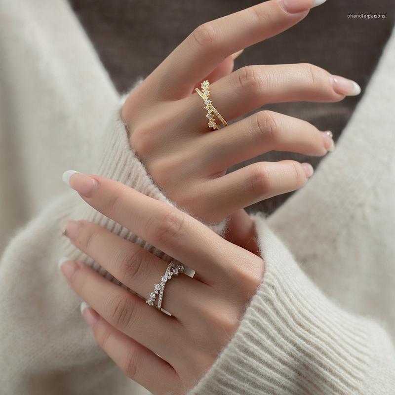 

Cluster Rings 925 Sterling Silver Zircon Double Layer Cross Exquisite Sweet Open Jewelry Gift For Women Girls Bijoux Drop