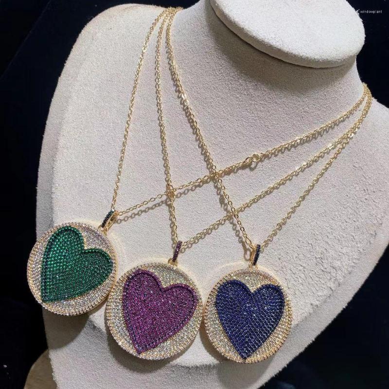 

Pendant Necklaces 3PCS Unique CZ Micro Pave Heart In Round For Women Gifts Gold Color Fashion Jewelry Wholesale
