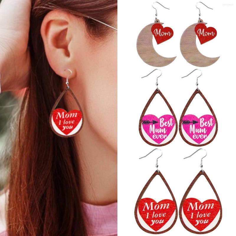 

Hoop Earrings Mother's Water Saving Drop Shaped Love The Moon Wooden