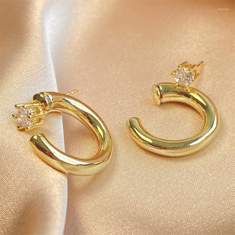 

Hoop Earrings Uilz Ins Circle Metal Zirconia For Women Two Wearing Way Geometric Earring 2023 Trendy Anniversary Jewelry