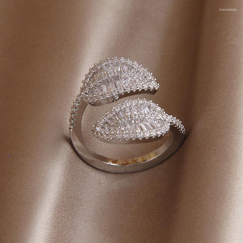 

Cluster Rings Luxury Crystal Leaf Adjustable For Women Fashion Brand Jewelry Unique Open Engagement Accessories