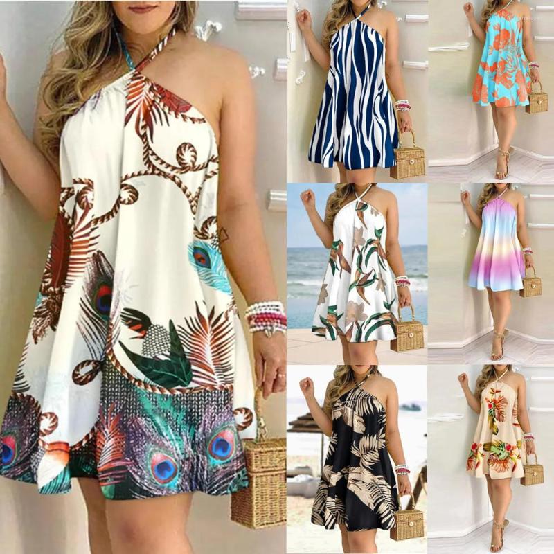 

Casual Dresses Summer Women Fashion Floral Print Back Hollowout Halter Design Dress, Color 1