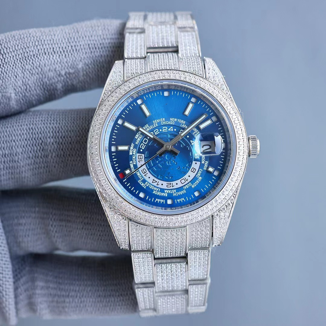 

Diamond watch men watches Fine Steel strap Sapphire Glass lens waterproof and sweatproof cz diamond with box and paper top quality 41mm, Screwdriver