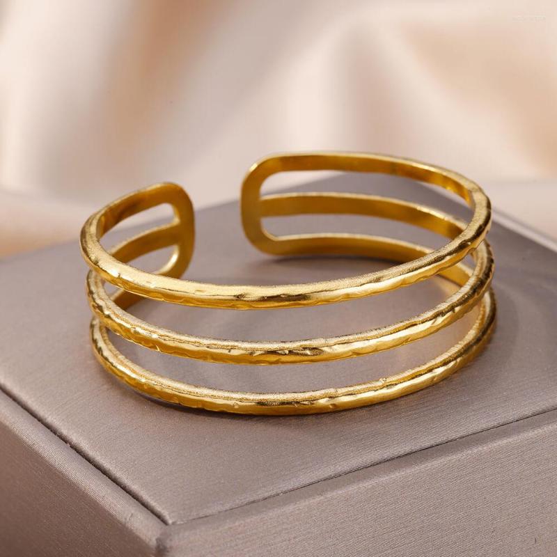 

Bangle Three Layer Opening Stainless Steel Bangles For Women Girls Gold Plated Bracelet Cuff Aesthetic Jewelry Pulseras Gifts