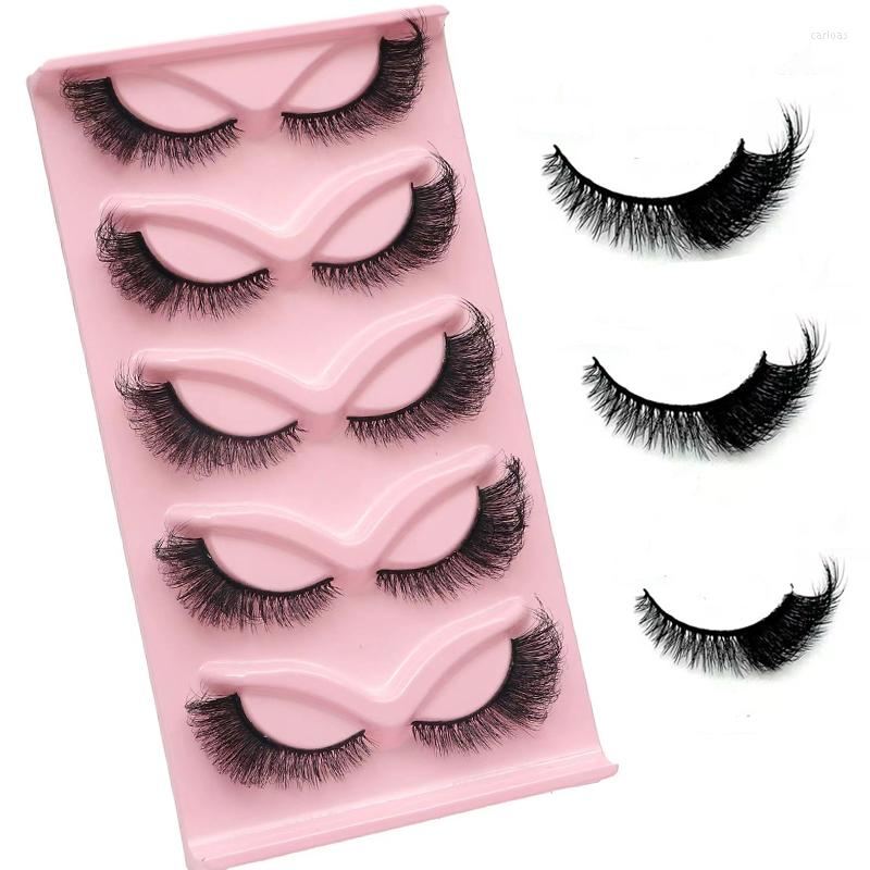 

False Eyelashes 5/2Pairs Cat-Eye 3D Mink Curled Winged Natural Realistic Messy Eye Elongated Thick Soft Fake