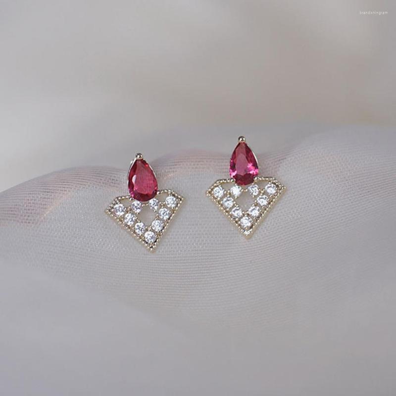 

Stud Earrings WPB S925 Sterling Silver Women Cutout Red Diamonds Sparkling Jewelry For Girls' Holiday Gift Party