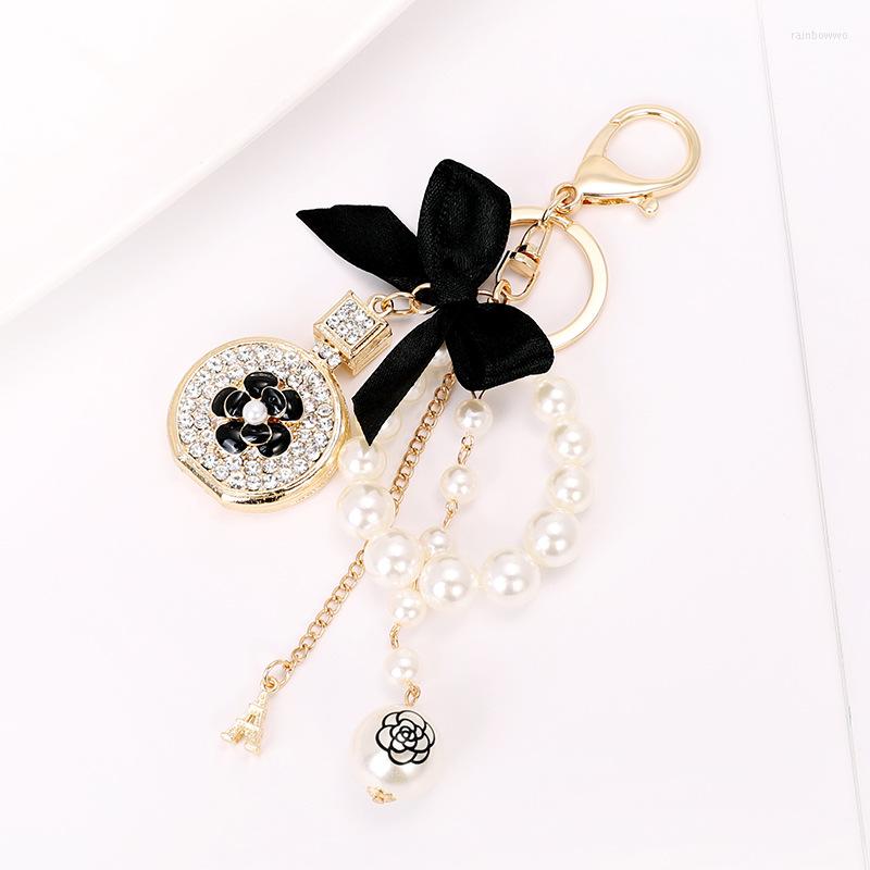 

Keychains Fashion Bow Perfume Bottle Keychain Accessories Creative Decoration Key Chain Car Ring Pendant Women Bag Charm Keyrings