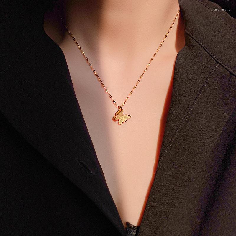 

Pendant Necklaces Stainless Steel Simple Choker Necklace Cute Rose Gold Color Matte Butterfly Women Christmas Bridal Wedding Jewelry