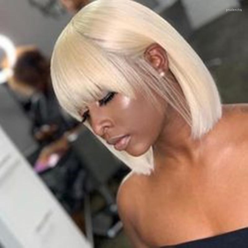 

Blonde 4x4 Silk Base Full Lace Bob Wig With Bangs For Women Brazilian Straight Human Hair Wigs Pre Plucked, Picture shown
