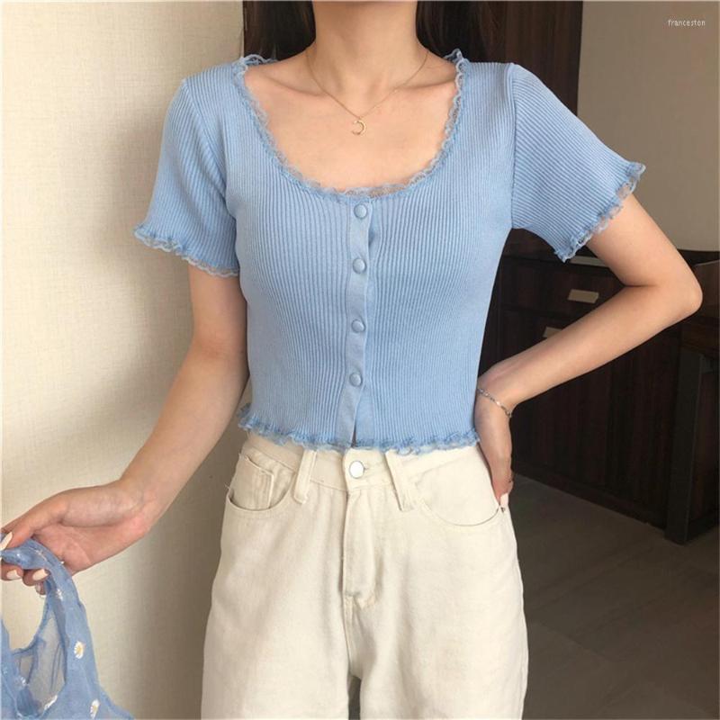 

Women' Knits Cropped Cardigan Women Summer Lace Sweet Square Collar Elegant Sexy French Style All-match Casual Korean Fashion Basic Tops, Yellow