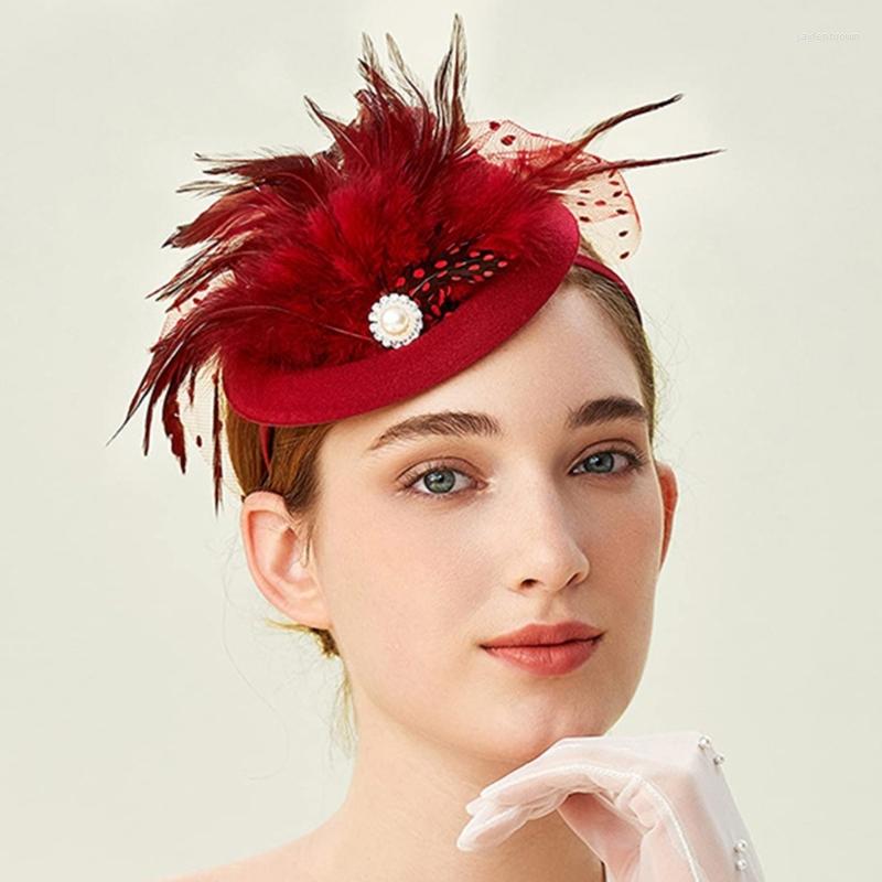 

Headpieces Elegant Fascinator Hat Pillbox For Women Cocktail Tea Party Headwear Exquisite French Wedding